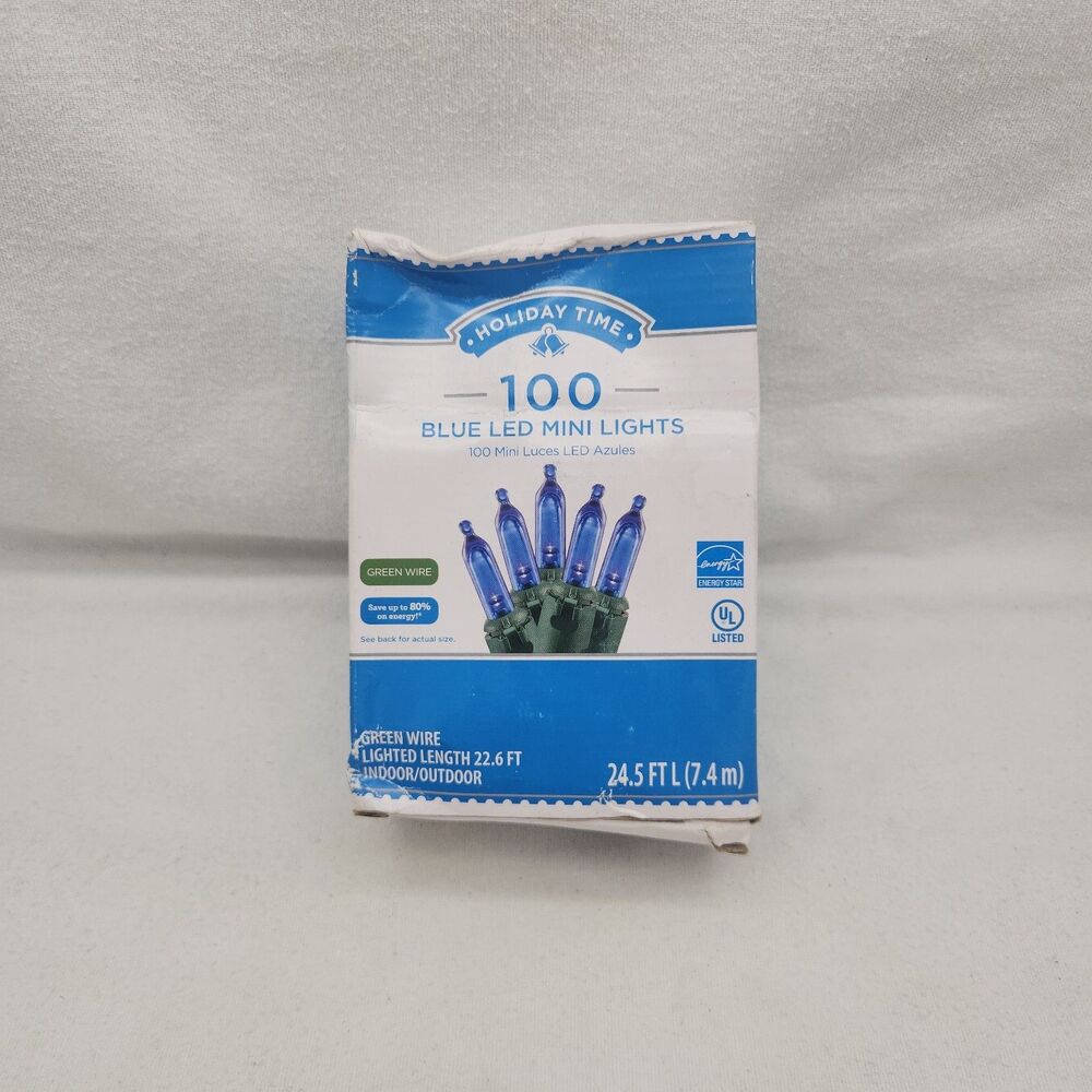 Lights 100 Ct. LED Blue Mini Green Wire 23 Ft Indoor/Outdoor Holiday Time NEW